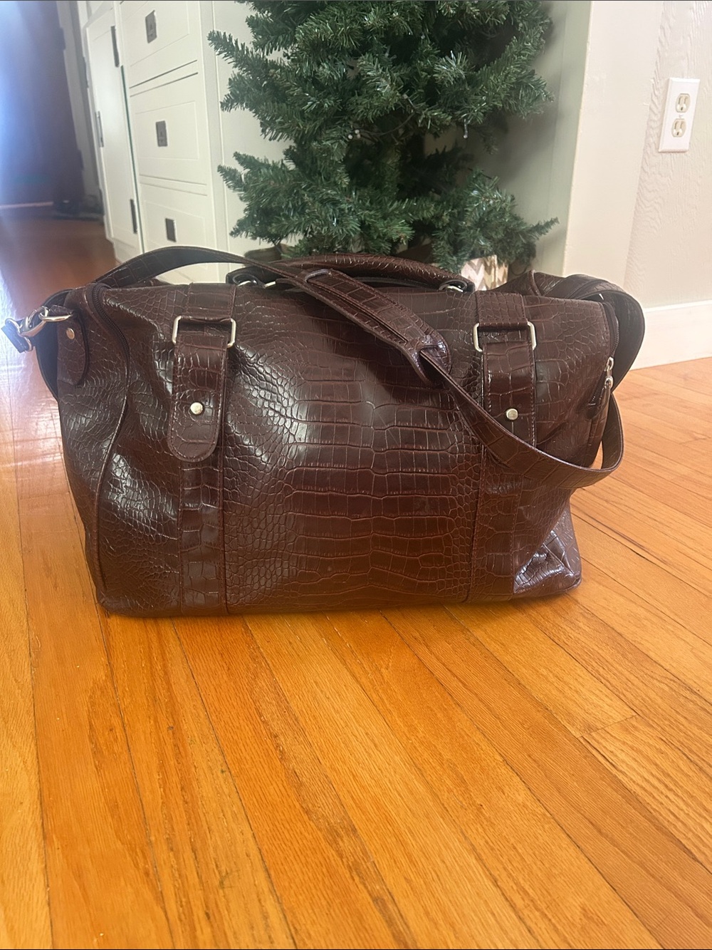 Bath and Bodywork’s  Brown Croc-Embossed Duffle Bag